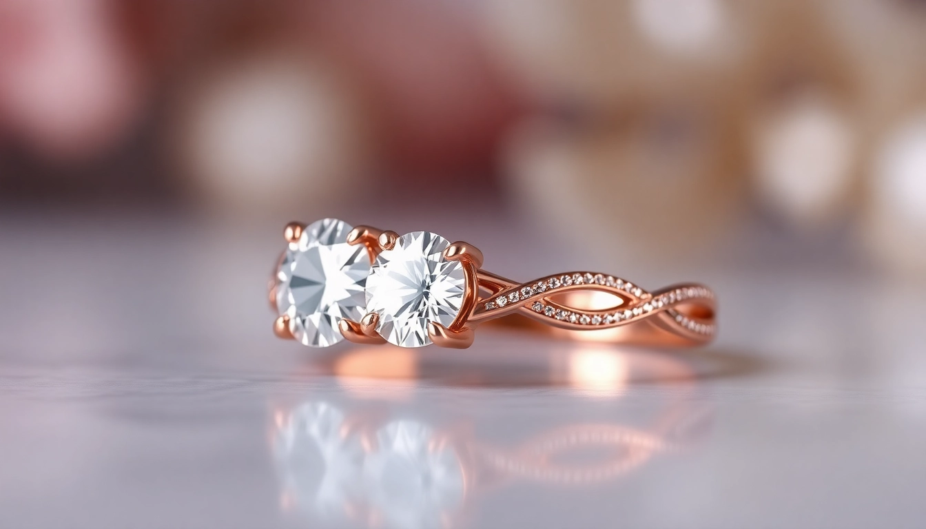 Showcase a beautiful 2 carat engagement ring with a round diamond in a delicate rose gold setting.