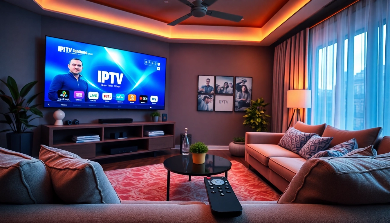 Experience hassle-free IPTV Suisse with a stylish living room setup showcasing streaming options.