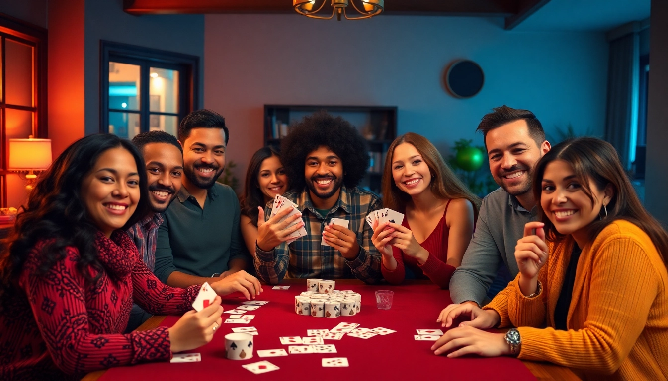 Engage in the thrill of rummy wealth as friends celebrate a game night with winning cards.