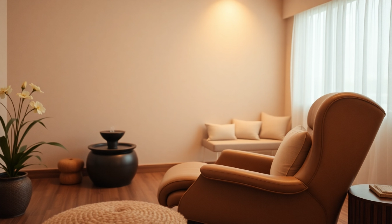 Enhance anxiety relief through a serene hypnotherapy session with calming colors and a comfortable recliner.