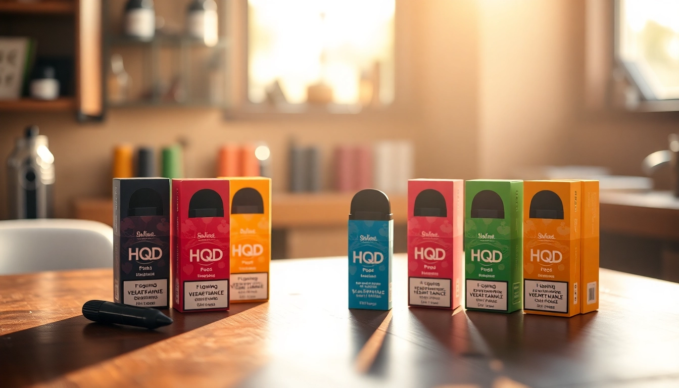 Explore HQD Pods in diverse flavors, elegantly arranged for an enticing vape experience.