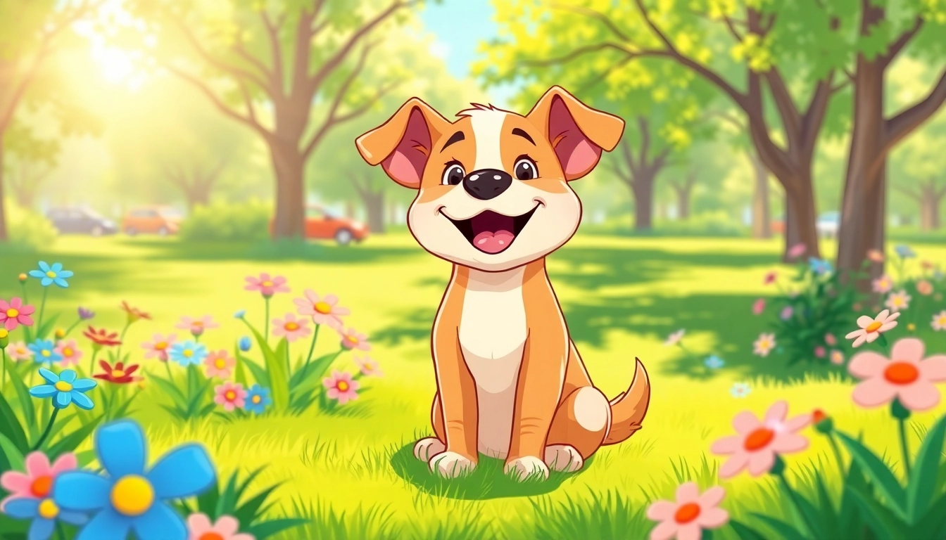 Kate's K9 Pet Care showcases a happy dog enjoying a sunny day in a colorful park setting.