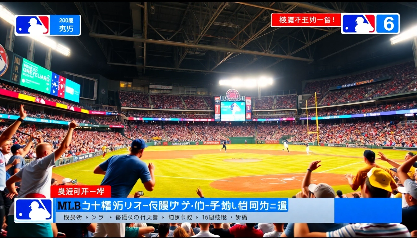 Watch thrilling MLB중계 action live with fans enjoying the game atmosphere at a bustling stadium.