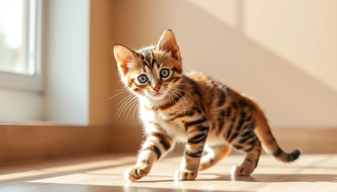 Registered Bengal Breeder showcasing a playful Bengal kitten with a distinctive rosetted coat.