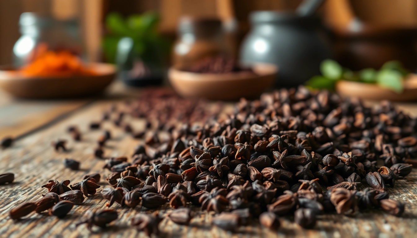 Whole cloves beautifully arranged on a wooden table showcasing their rich texture and aroma.