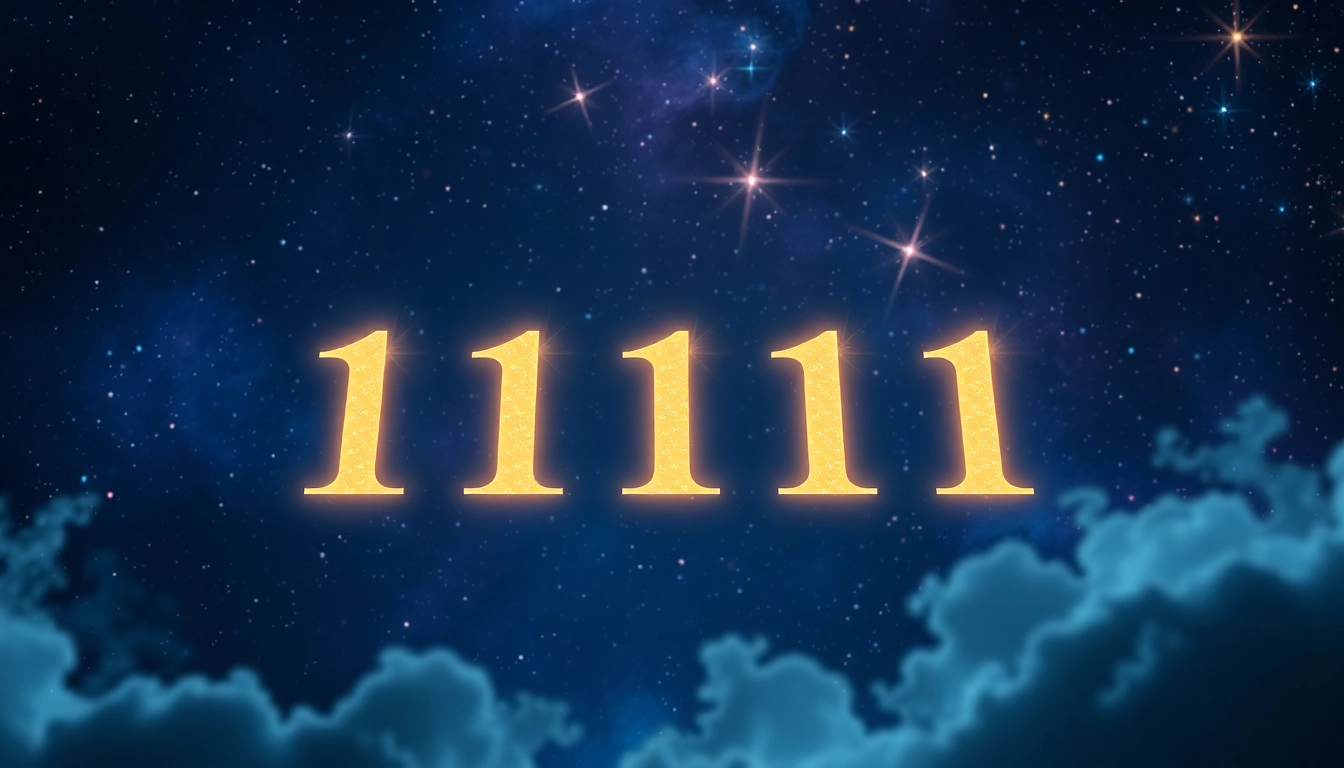Illuminated 1111 angel number amidst a cosmic background, symbolizing spiritual significance.
