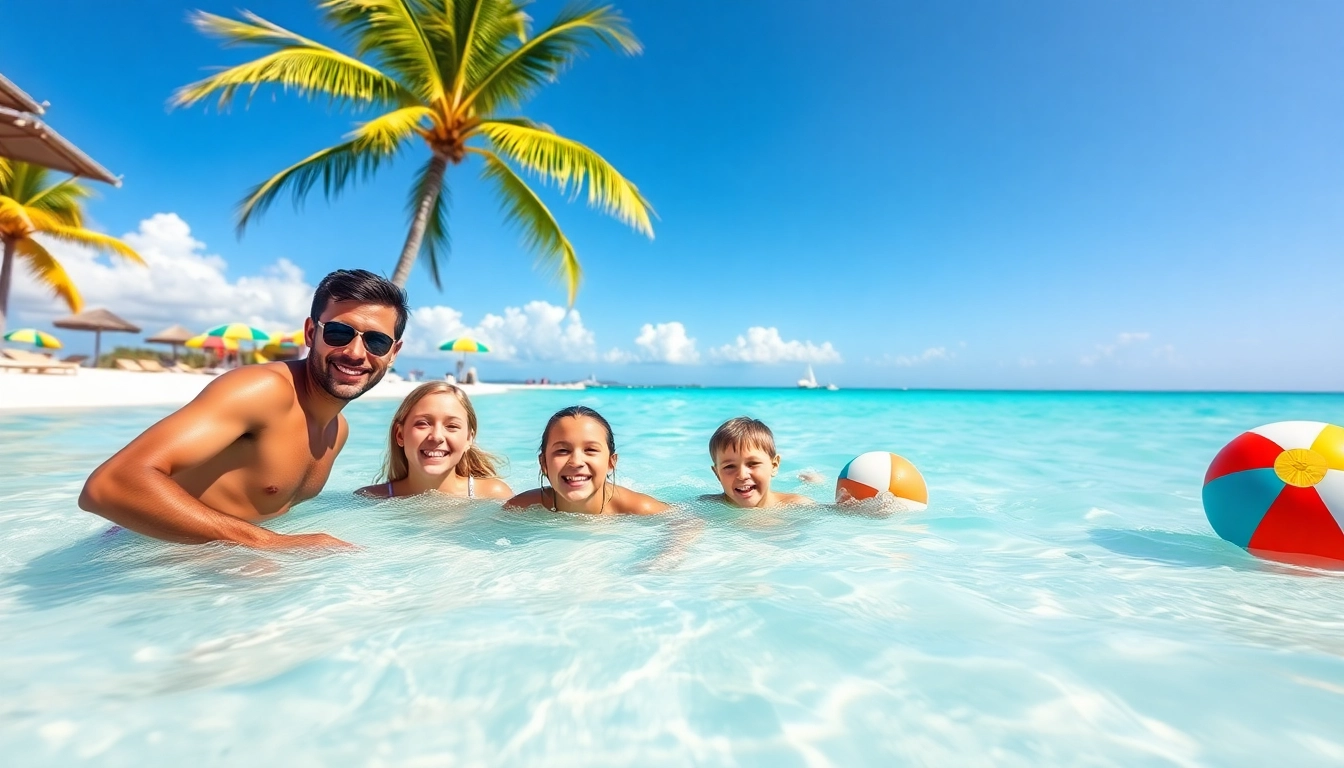 Experience the joy of Livingstone Vacations Bahamas Travel with a family enjoying a sunny beach day.