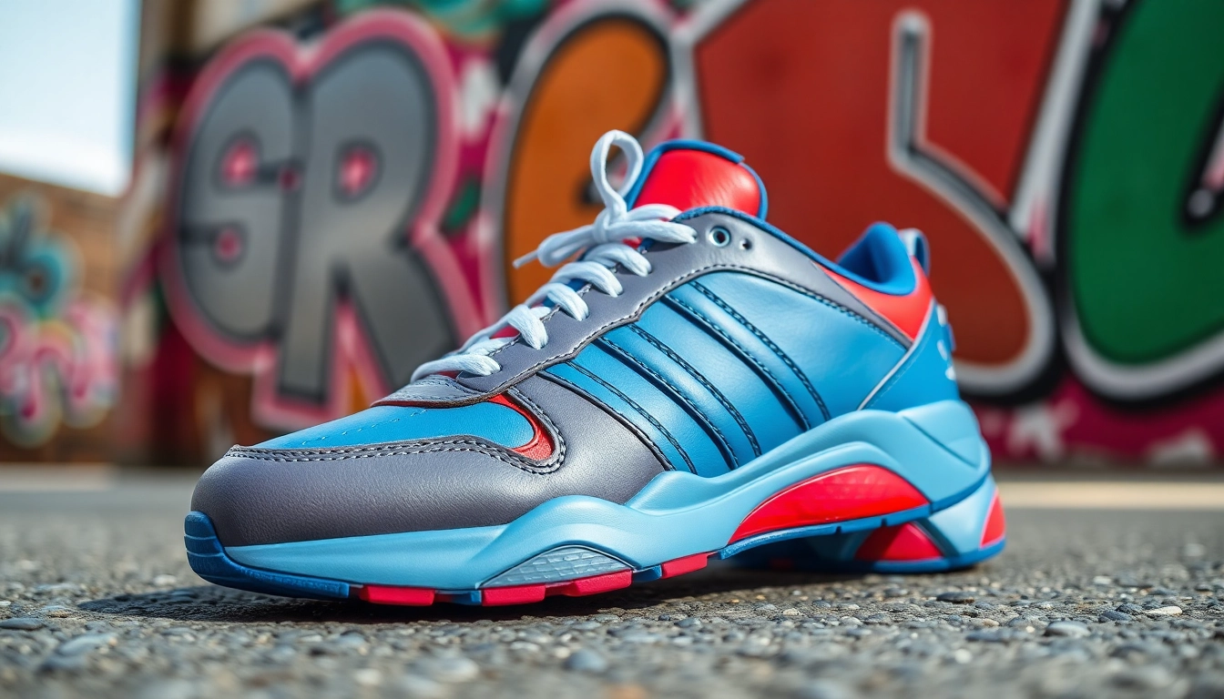 Showcase high quality rep sneakers against an urban backdrop with vibrant details.