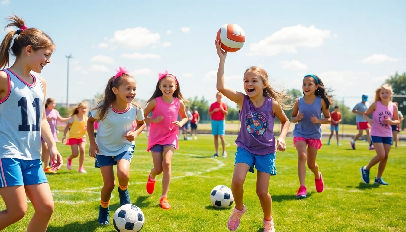 Girls enjoying activities at Multi Sports Camps for Girls, promoting teamwork and fun.