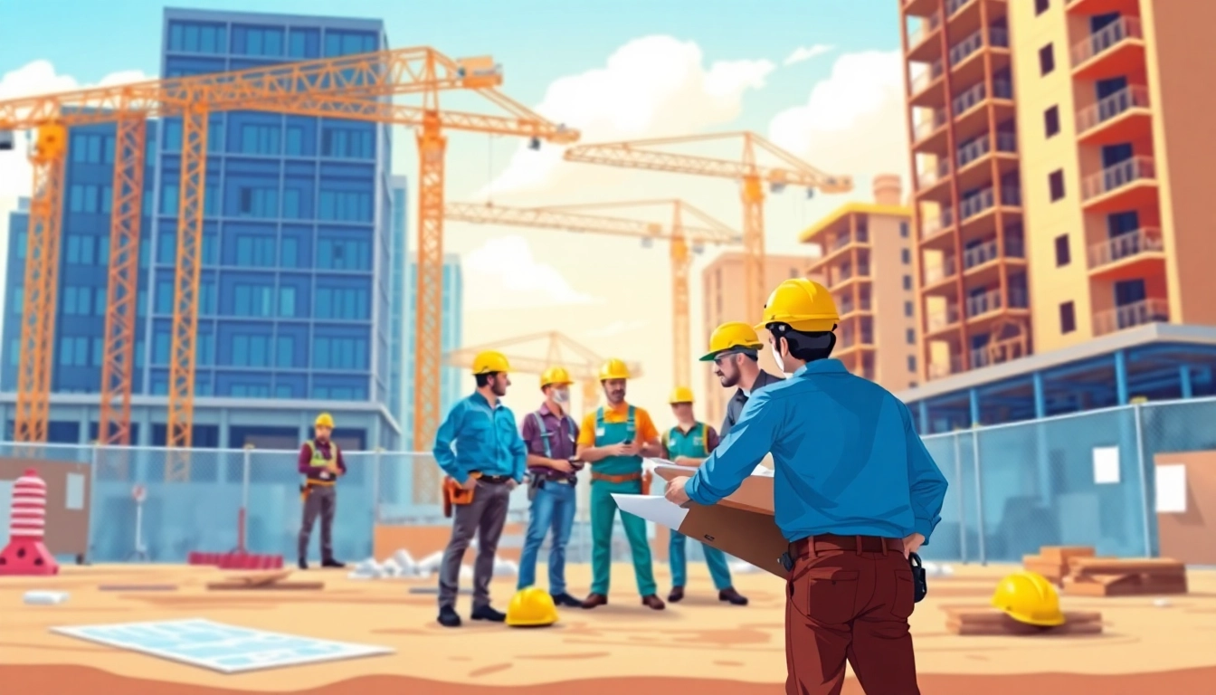 Engaged contractors of the Southern California Contractors Association collaborating on a construction site.