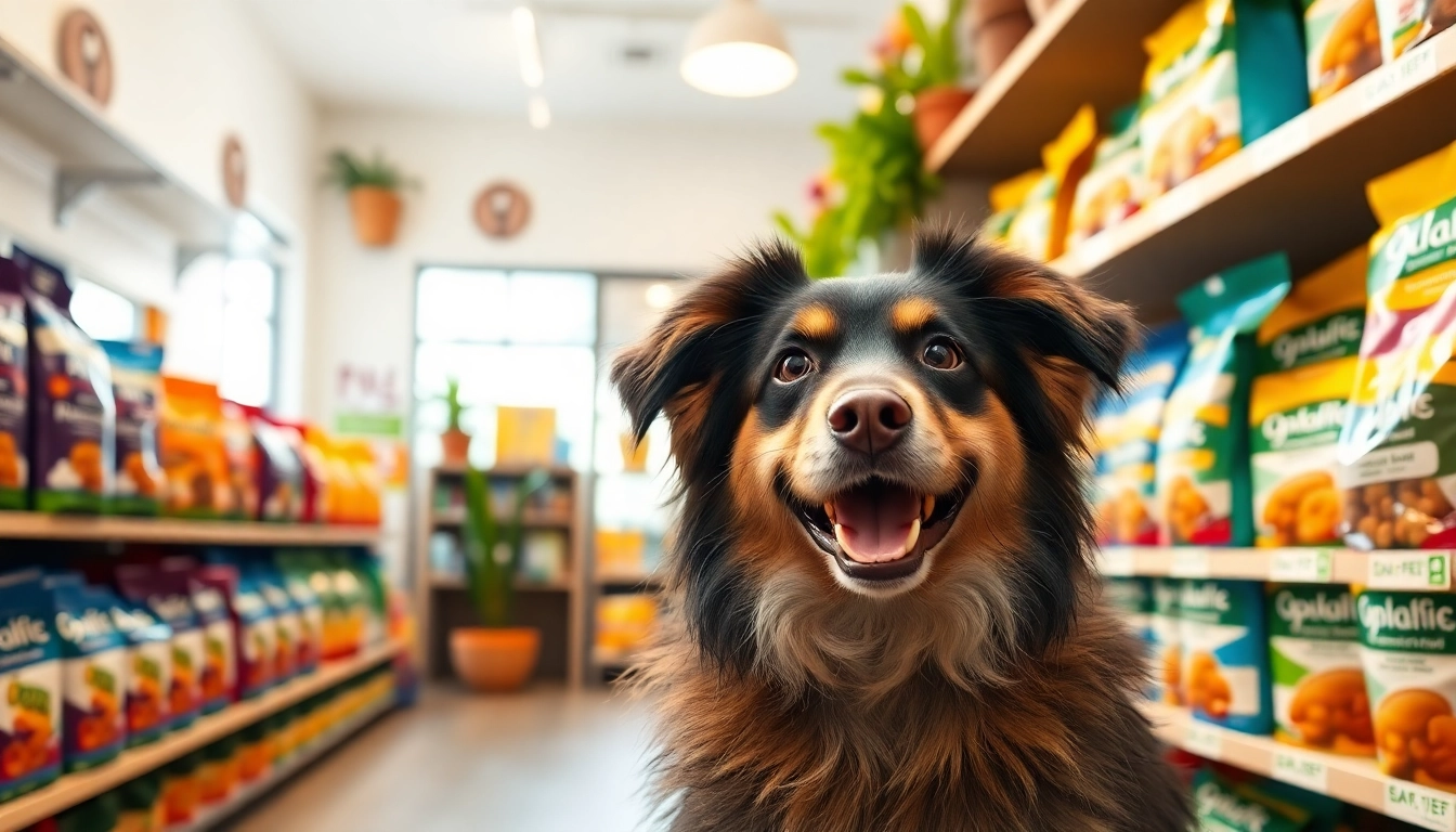 Healthy dog food store Vancouver with dogs exploring vibrant organic food options.