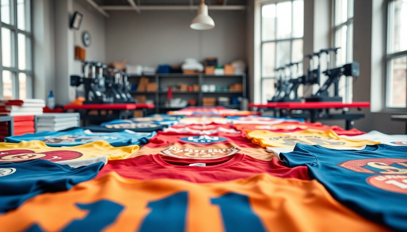 Showcasing t shirt printing edmonton in a vibrant workshop filled with colorful designs and skilled artisans at work.