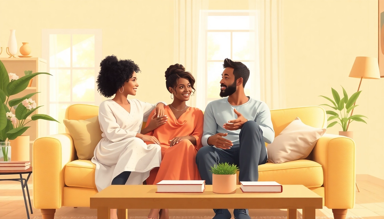 Couple practicing communication in relationships on a cozy couch, emphasizing connection and attentiveness.