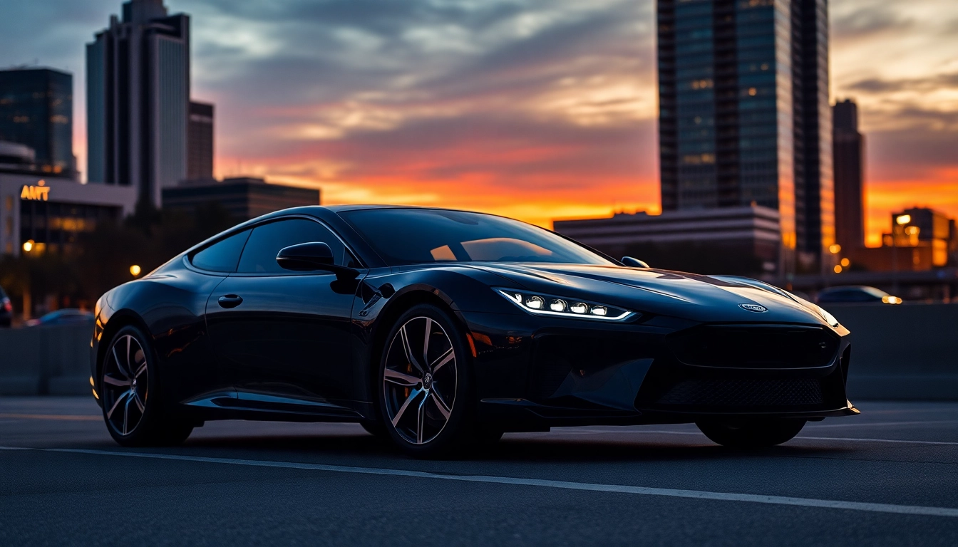 Experience premium car service Atlanta with a luxury vehicle against a beautiful sunset.