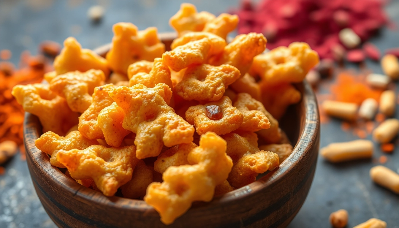 Bhujia snack in a wooden bowl showcasing its crunchy texture and spices.