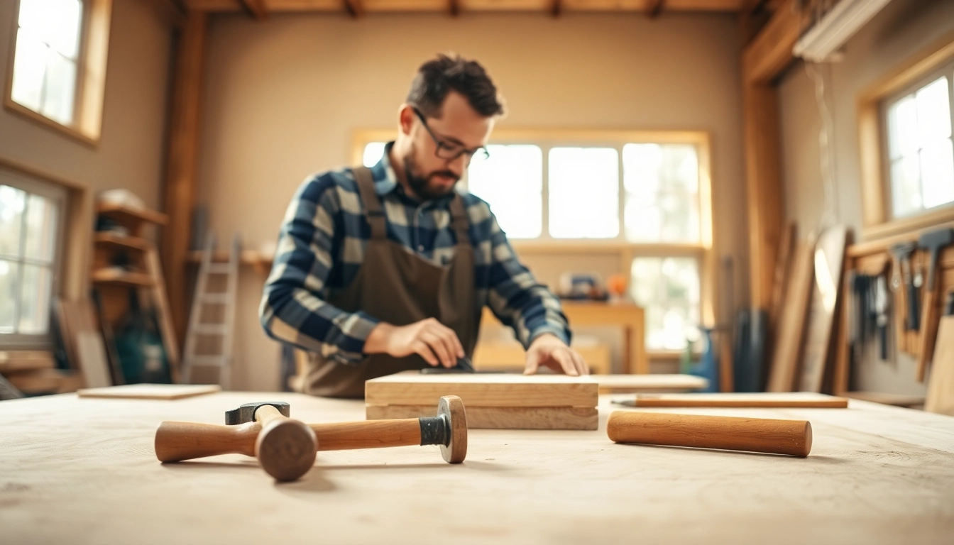 Learn about carpentry apprenticeship near me with a professional carpenter in a bright workshop.