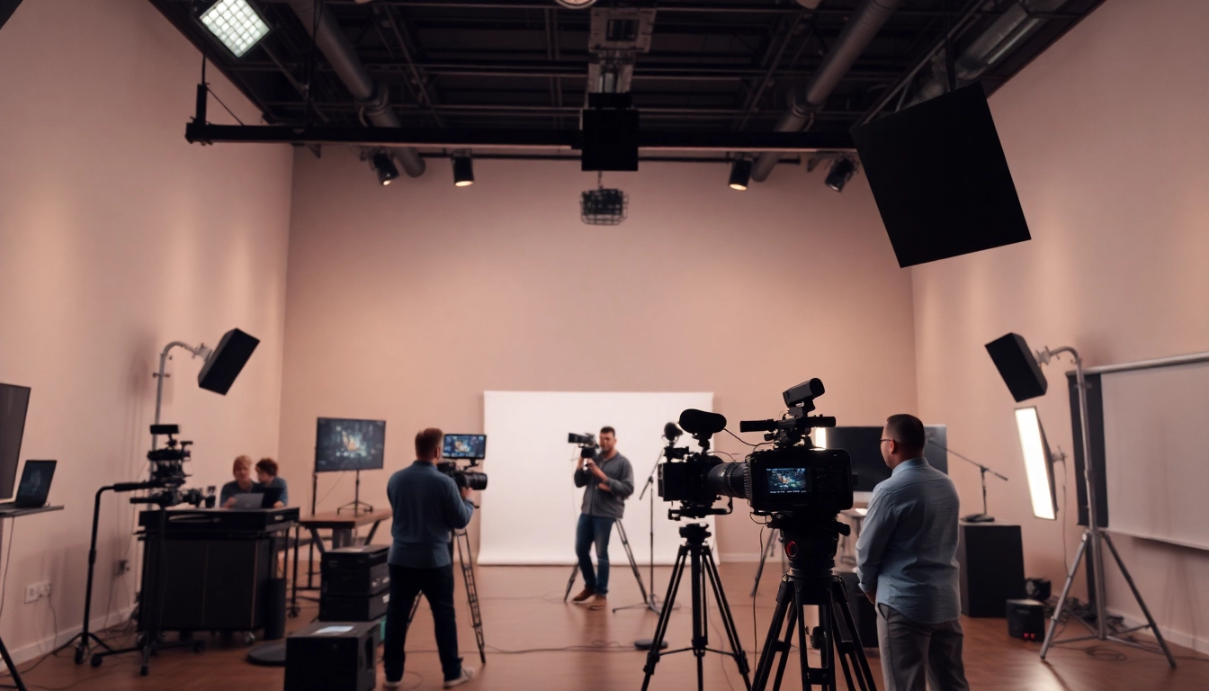 Captivating scene of a 영상업체 filming crew creating engaging promotional content.