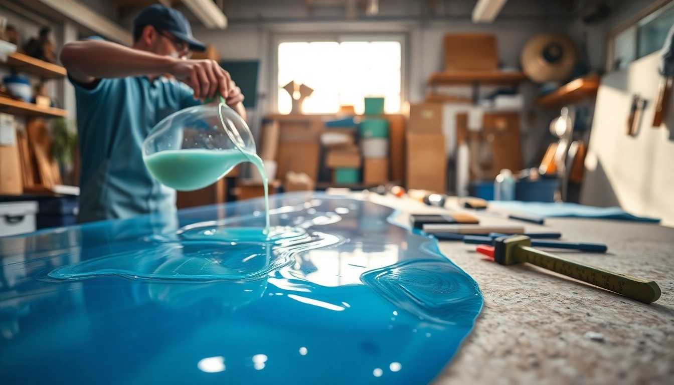 Applying laminating resin on fiberglass fabric in a professional workshop environment.