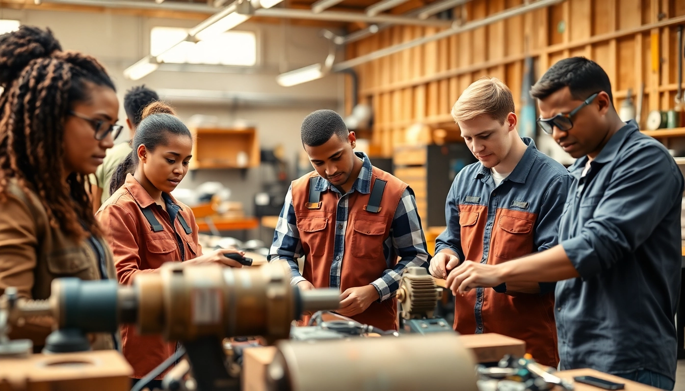 Students learning at trade schools in Hawaii demonstrate hands-on skills in a workshop setting.