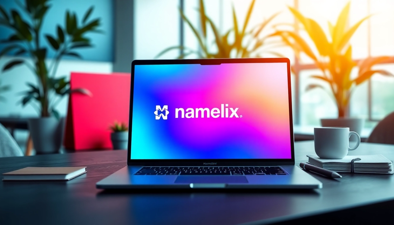 Engage with the namelix app in a vibrant digital workspace setting, emphasizing creativity and productivity.