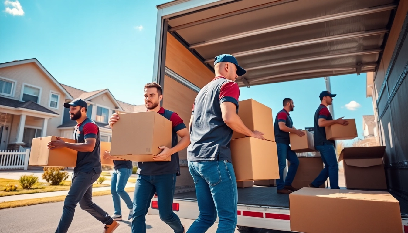 Movers Calgary team unloading boxes from a truck in a residential area, showing professional service.