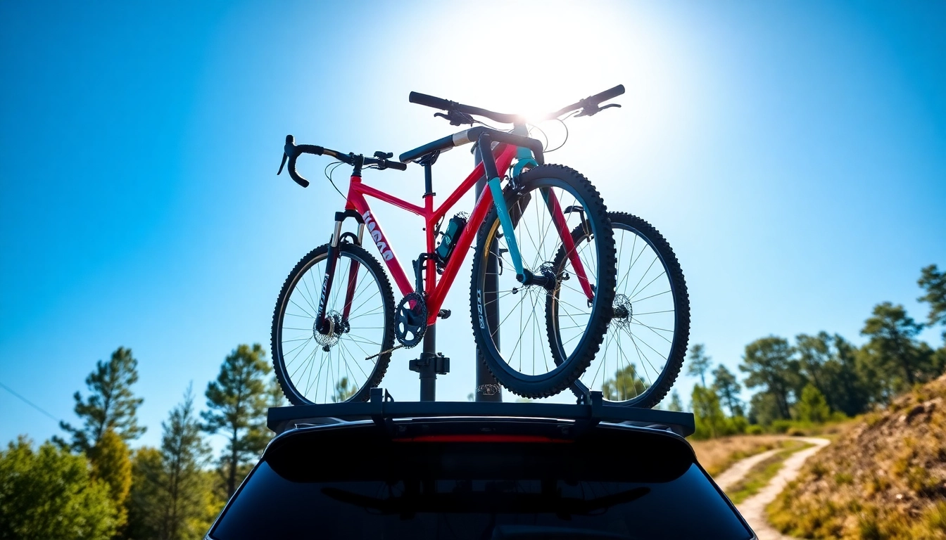 Showcasing a secure vertical bike rack holding multiple bikes in a scenic outdoor setting.