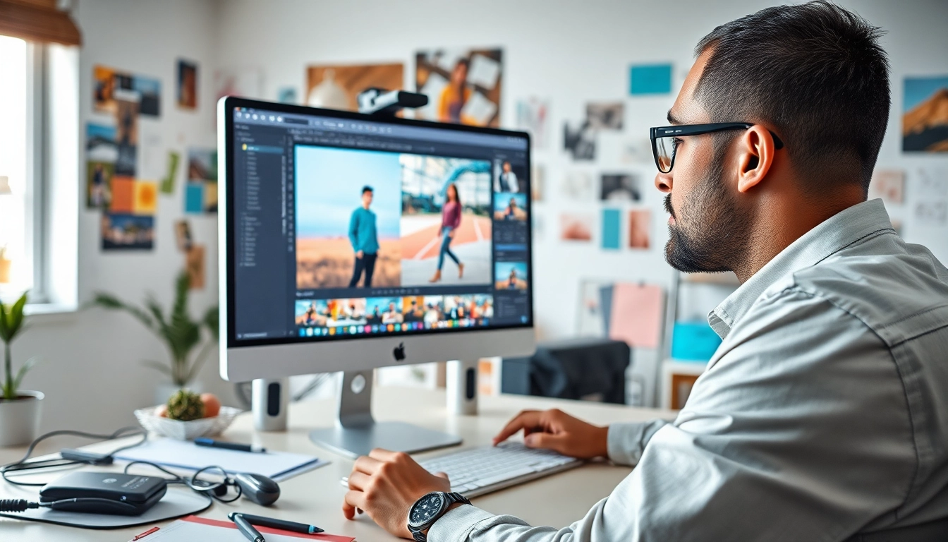 Showcase of photo cutout services in a graphic design studio with tools and projects visible