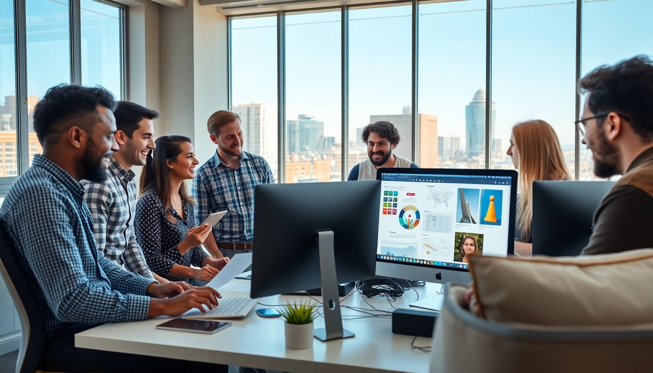 Showcasing kansas city web design team collaborating in a modern office space